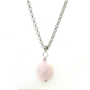Accentrix Pink Rose Quartz Pendant Silver Chain Necklace (NWT)
